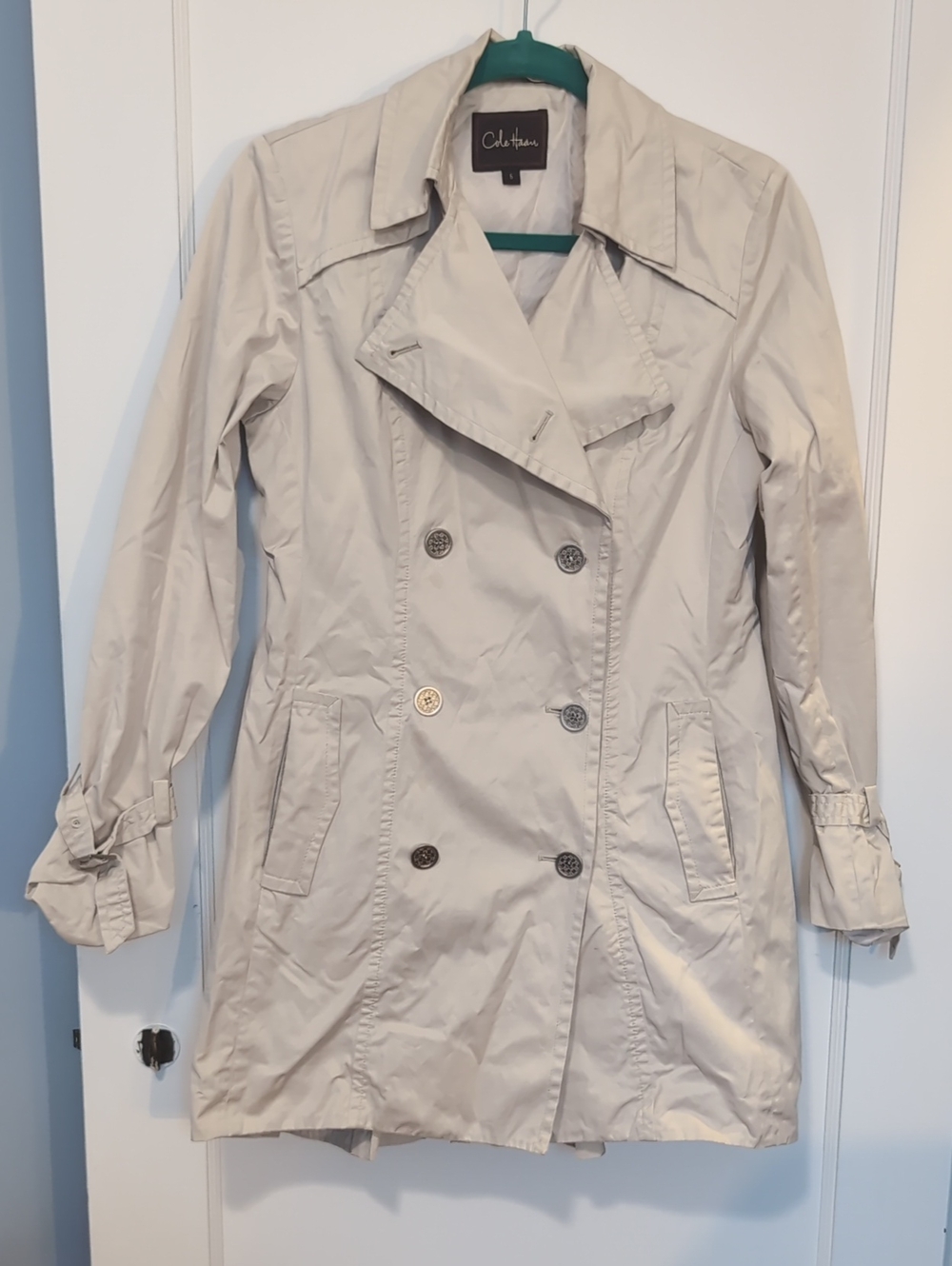 Cole Haan Cream Double-Breasted Trench Coat